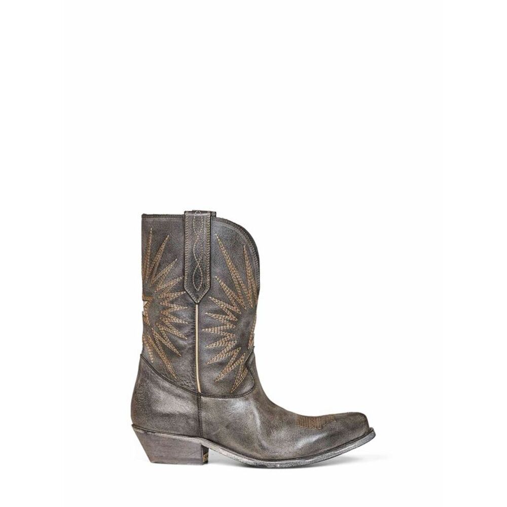 Golden Goose Women Black Leather Wish Star Low Boots With Silver Star